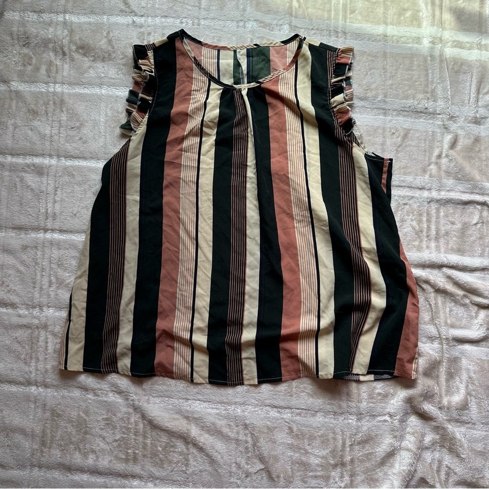 Striped Sleeveless Top - Black, Pink, Cream